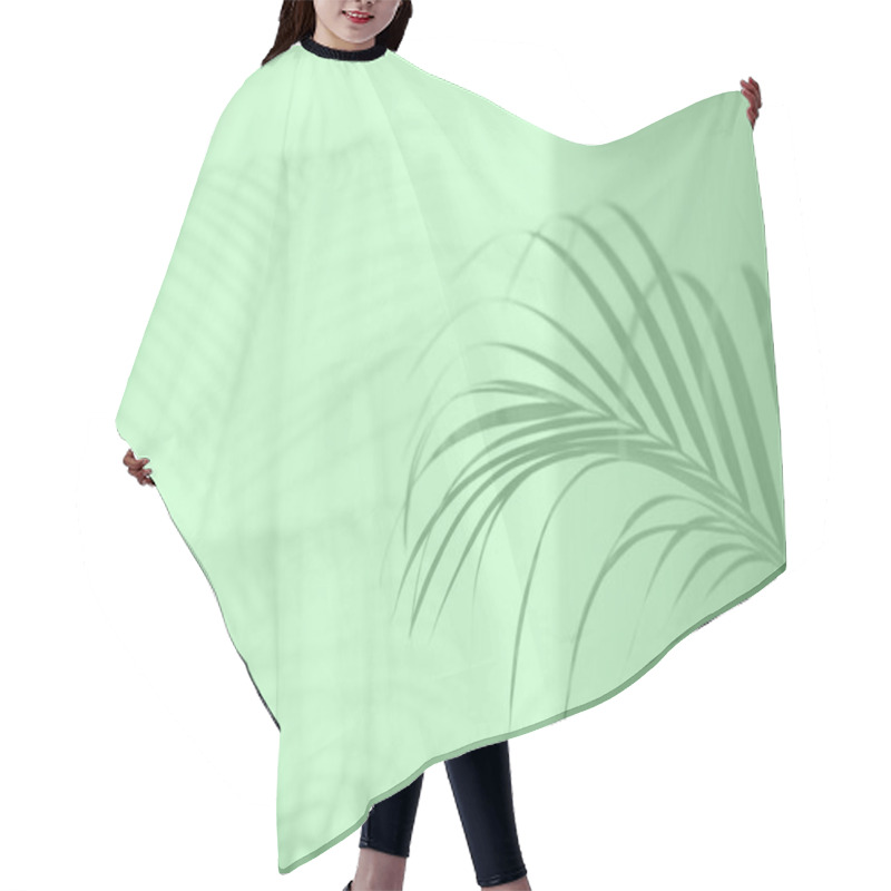 Personality  Summer Travel Concept. Shadow Of Exotic Palm Leaves Is Laying On Trendy Mint Color Background. Banner With Copy Space Hair Cutting Cape