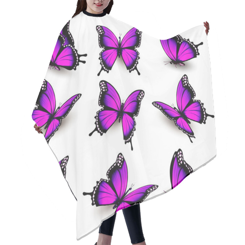 Personality  Beautiful Of Pink Butterfly In Different Positions. Vector. Hair Cutting Cape