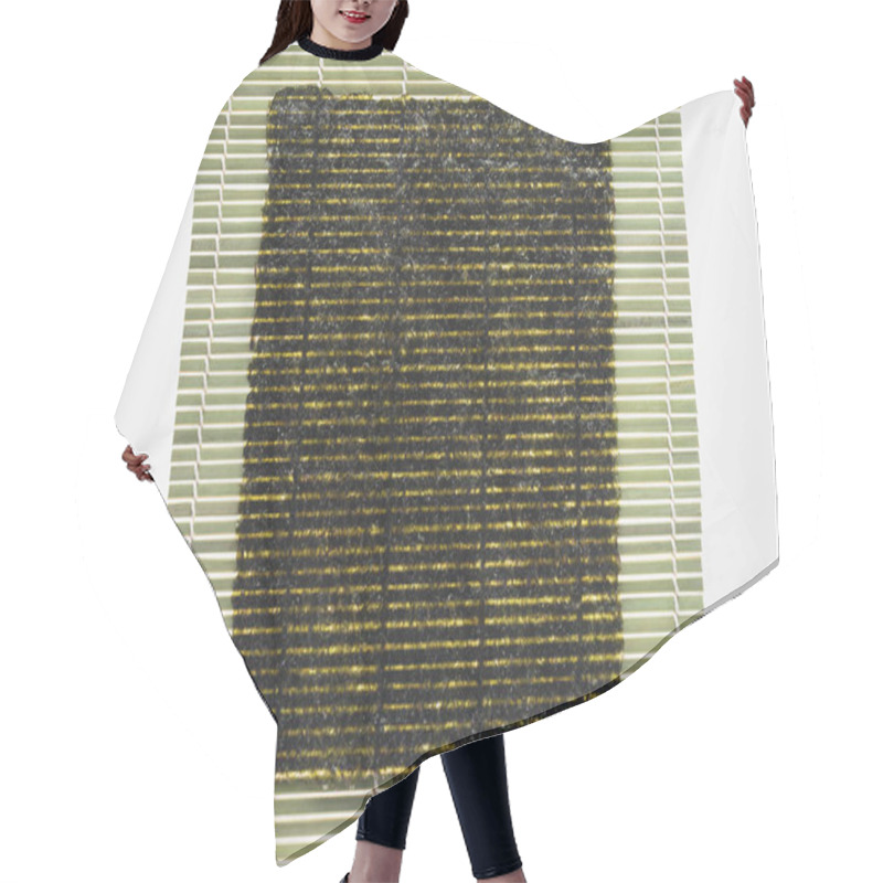 Personality  Top View Of Nori Sheet On Bamboo Napkin Roll Isolated On White Hair Cutting Cape