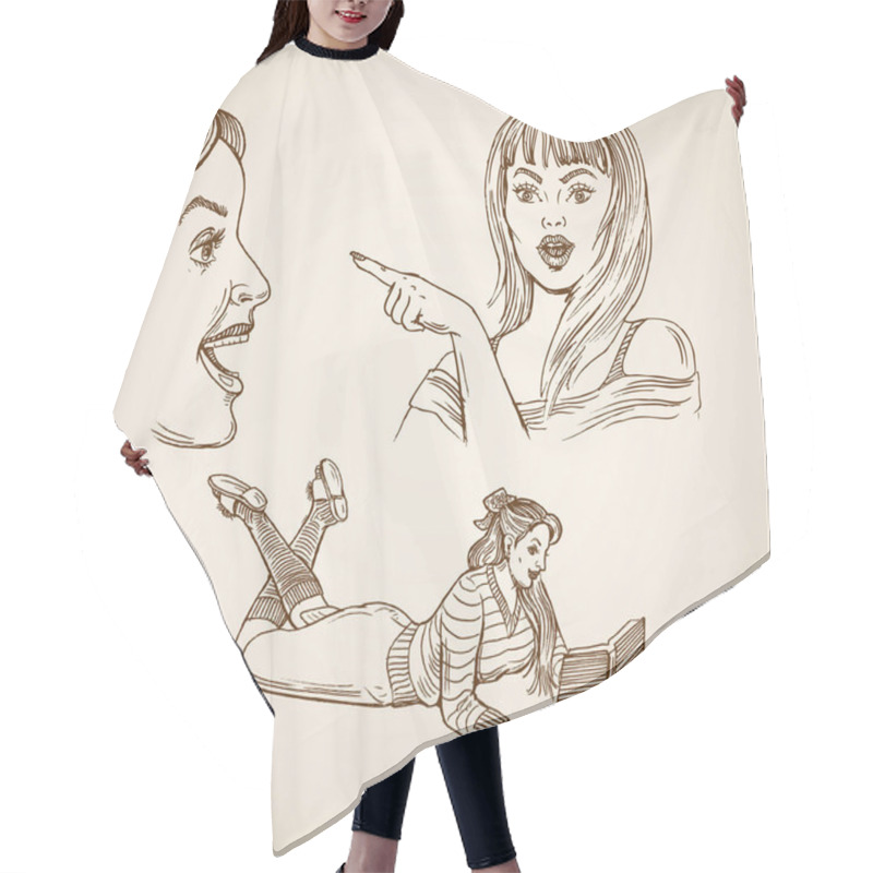 Personality  Lady Doodle Collage Hair Cutting Cape