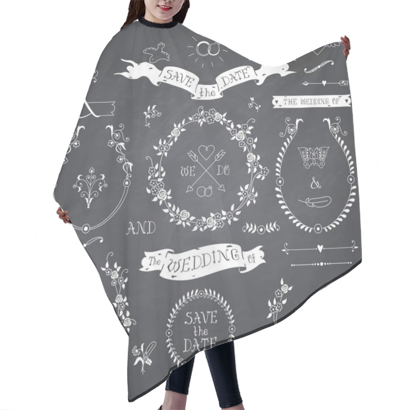 Personality  Wedding Retro Set On Blackboard. Hair Cutting Cape