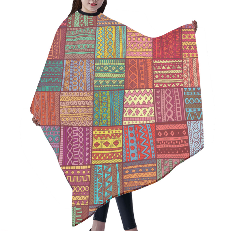 Personality  Geometric Pattern In Patchwork Style. Seamless Ornament. Ethnic  Hair Cutting Cape