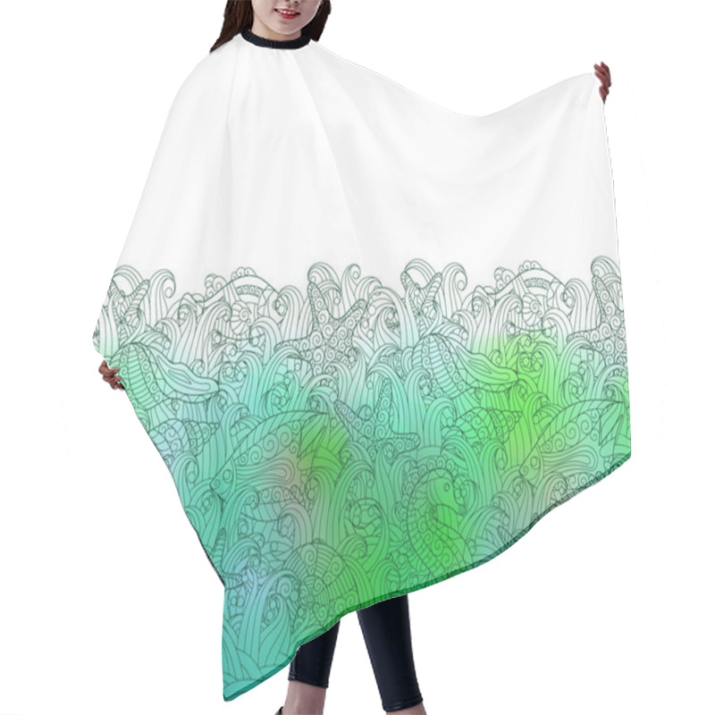 Personality  Seamless Border Of Various Sea Life. Hair Cutting Cape