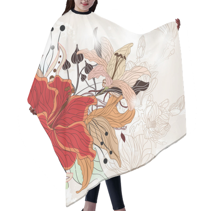 Personality  Floral Background With Big Hibiscus Flower Hair Cutting Cape