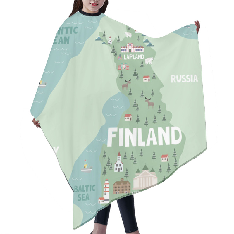 Personality  Illustration Map Of Finland With Nature, Animals And Landmarks. Editable Vector Illustration Hair Cutting Cape