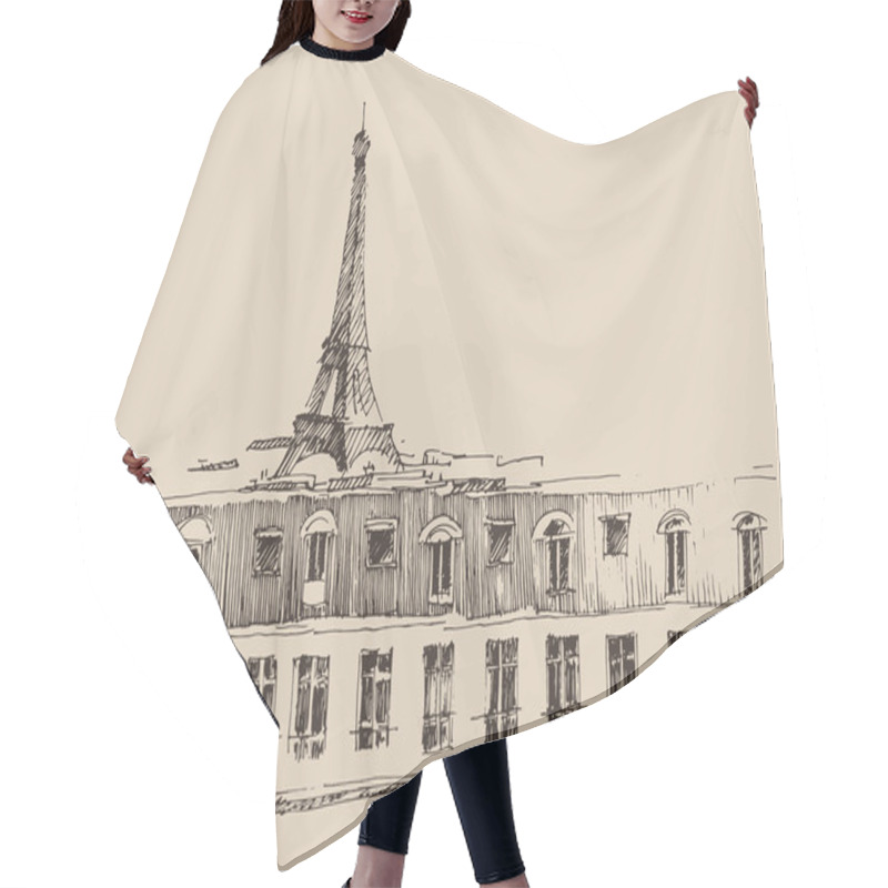 Personality  Hand Drawn Eiffel Tower In Paris Hair Cutting Cape