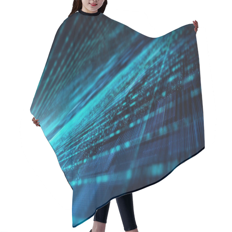 Personality  Immersive Cyber Space With Captivating Motion Abstract Matrix Particles Forming A Mesmerizing Grid Amidst Futuristic Wonders. Advanced Data Matrix Simulation And Interconnected Networks Hair Cutting Cape