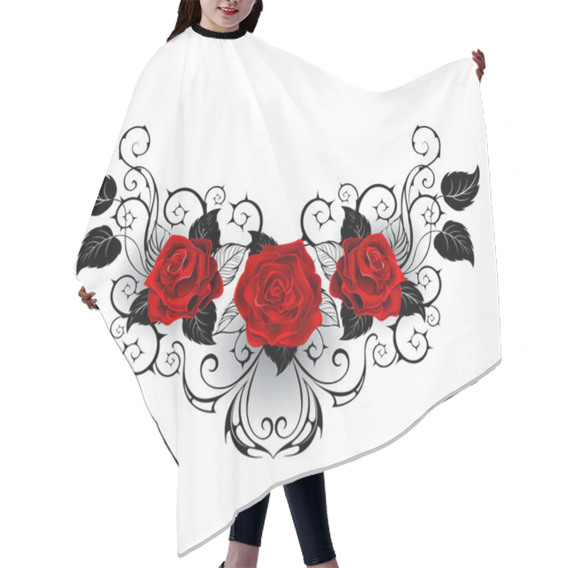 Personality  Symmetrical Tattoo Of Red Roses Hair Cutting Cape