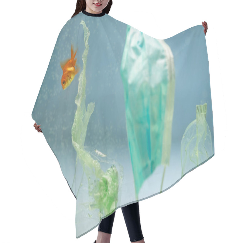 Personality  Goldfishes In Water Near Plastic Rubbish And Medical Mask, Ecology Concept Hair Cutting Cape