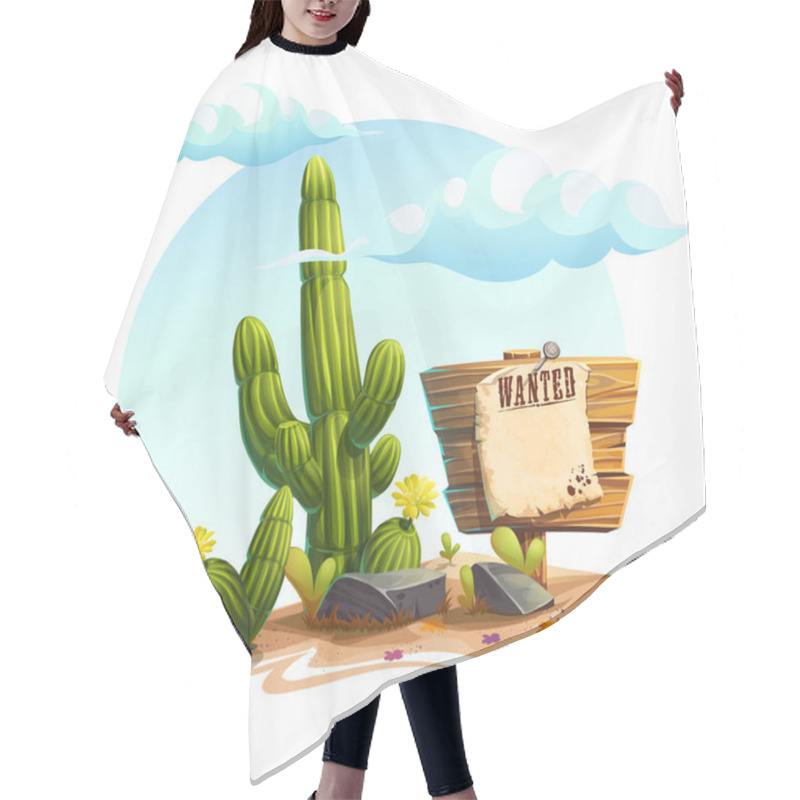 Personality  Vector Cartoon Illustration Of A Cactus, Wanted Hair Cutting Cape