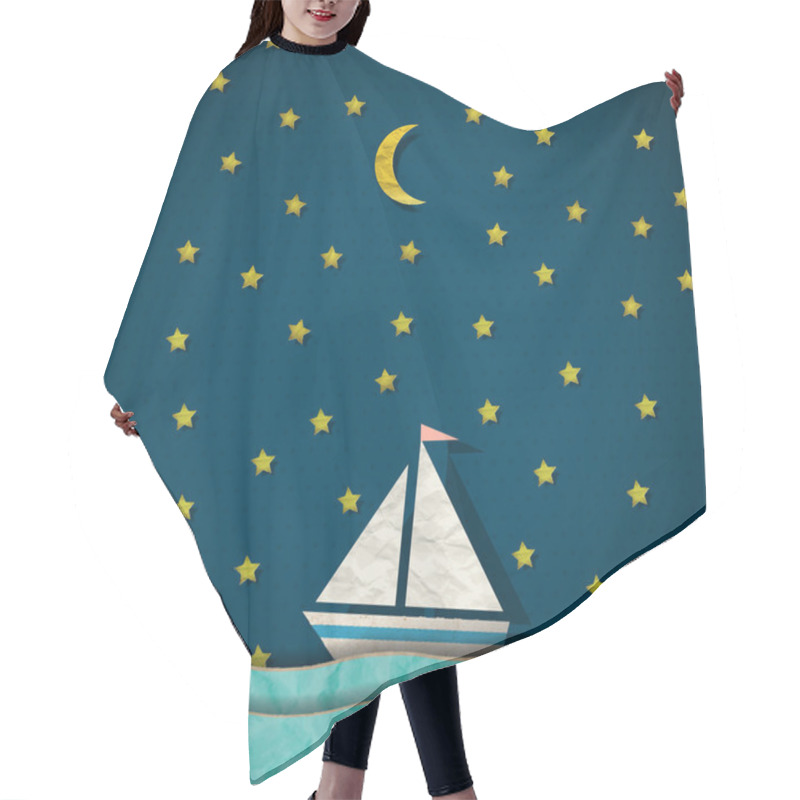 Personality  Sailing Boat At Night. Vector Paper-art Hair Cutting Cape