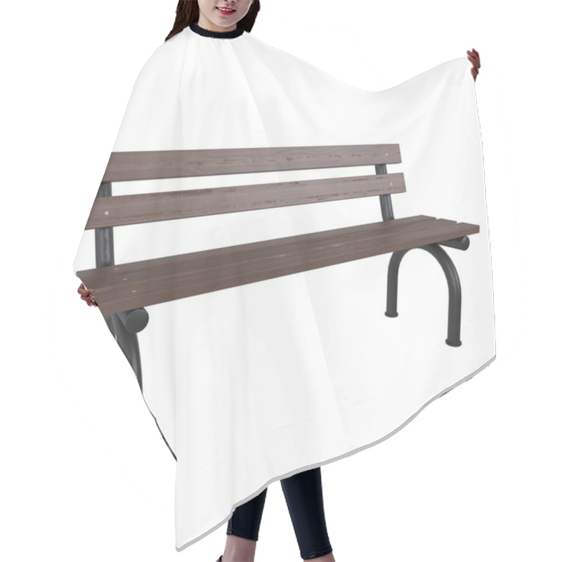 Personality  Simple Wooden Bench With A Dark Brown Finish And Sturdy Black Metal Legs. Hair Cutting Cape