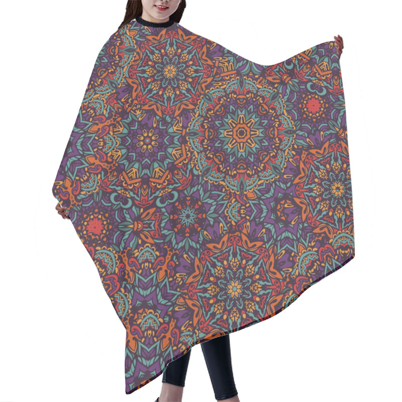 Personality  Seamless Ethnic Pattern With Floral Motives. Mandala Stylized Print Template For Fabric And Paper. Hair Cutting Cape