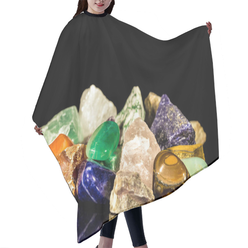 Personality  Various Gemstones, Uncut And Tumble Finishing With Black Background And Reflection Hair Cutting Cape