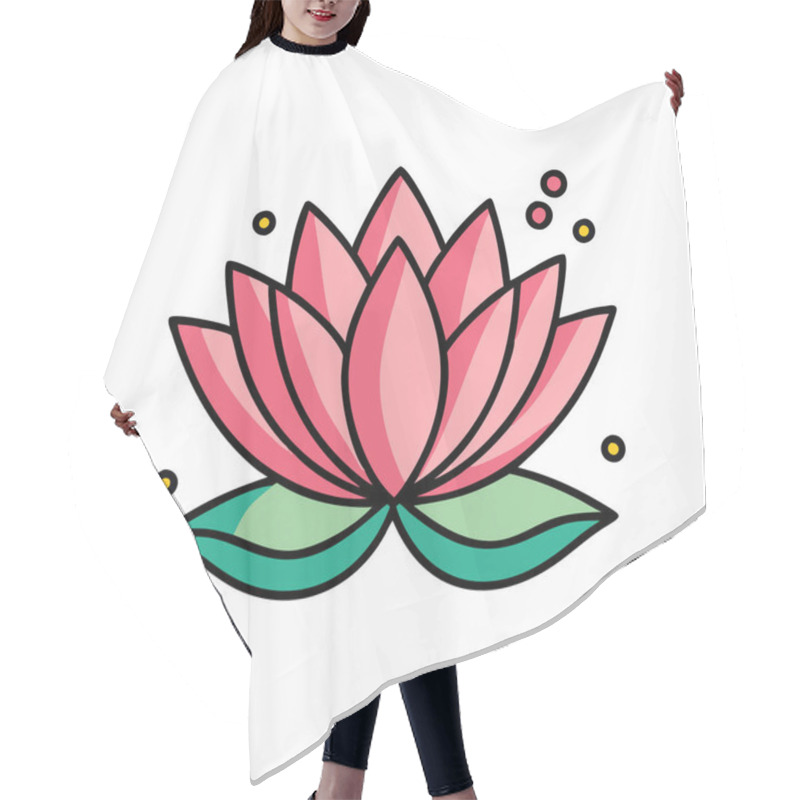 Personality  Pink Lotus Flower Vector Illustration With Green Leaves - A Beautiful Vector Illustration Of A Pink Lotus Flower With Green Leaves And Decorative Elements, Perfect For Nature-themed Designs, Wellness Graphics, And Spiritual Art Projects. Hair Cutting Cape