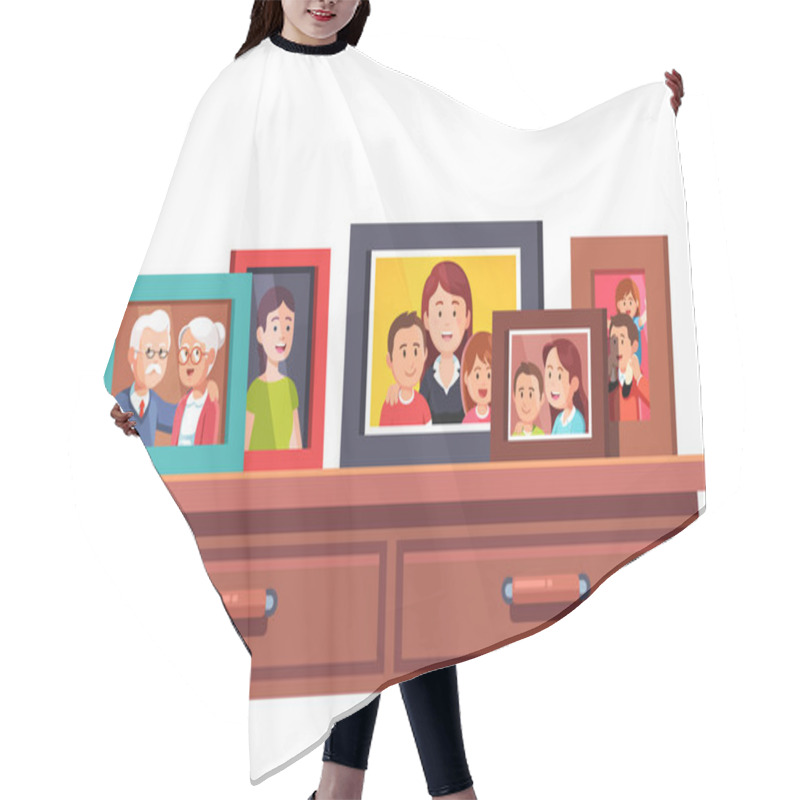 Personality  Family Relatives Photos Frames On Chest Of Drawers Hair Cutting Cape