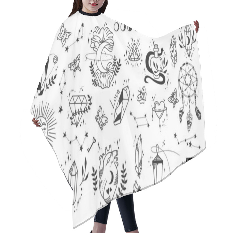 Personality  Mystic And Astrology Witch Magic Symbol Doodle Esoteric Boho Elements Tattoo Hair Cutting Cape