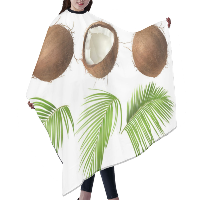 Personality  Whole And Broken Coco Nut With Green Palm Leaves Hair Cutting Cape