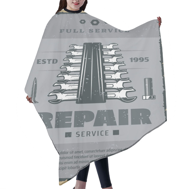 Personality  Repair Service Wrench Tools Vector Retro Poster Hair Cutting Cape