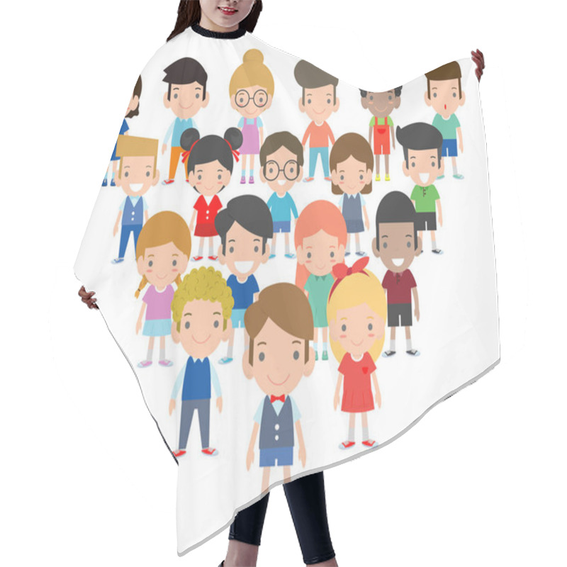 Personality  Group Of Children Boy And Girl, Happy Kids Cartoon Collection,people On White Background. Multicultural Child In Different Positions. Flat Design Kids Characters Vector Illustration Hair Cutting Cape