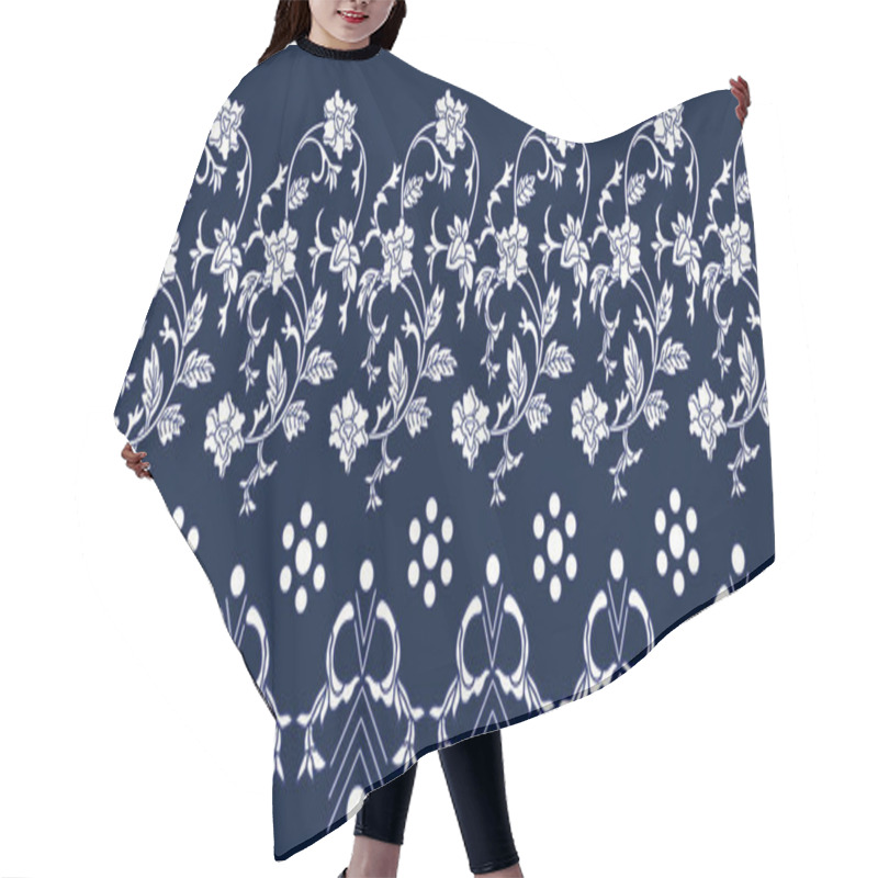 Personality  Seamless Blue White Border With Chinese Motifs. Hair Cutting Cape