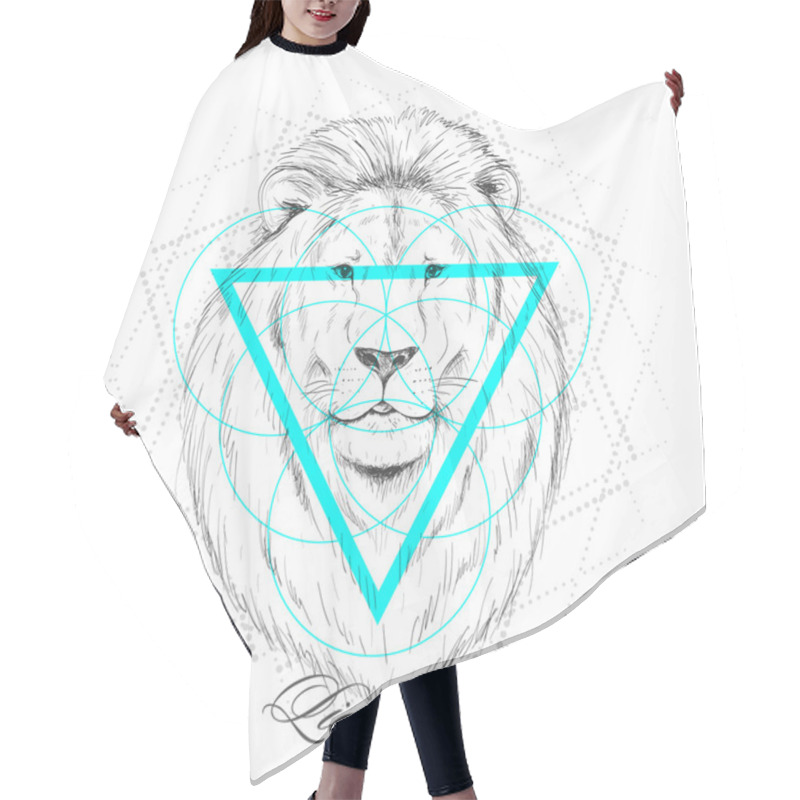 Personality  Hand Drawn Lion Head. Hand Made Hair Cutting Cape