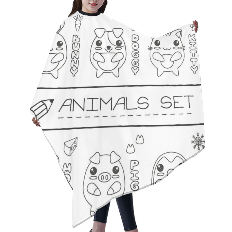 Personality  Hand Drawn Set Of Japanese Style Baby Animals. Hair Cutting Cape