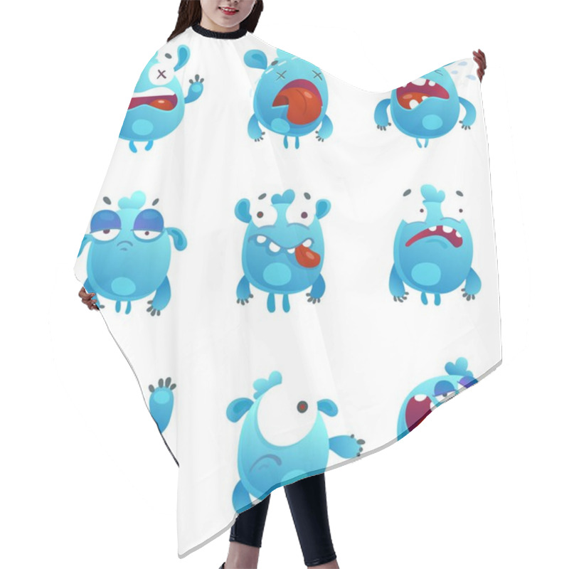 Personality  Set Of Blue Cartoon Monsters Emotions  Hair Cutting Cape