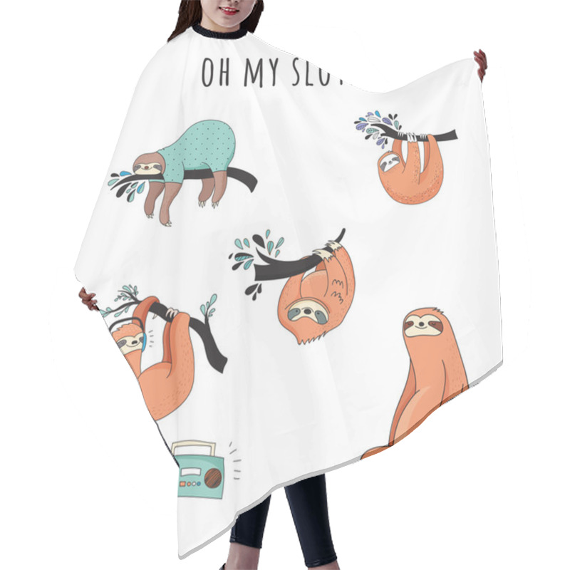 Personality  Cute Hand Drawn Sloths Illustrations, Funny Vector Design Hair Cutting Cape