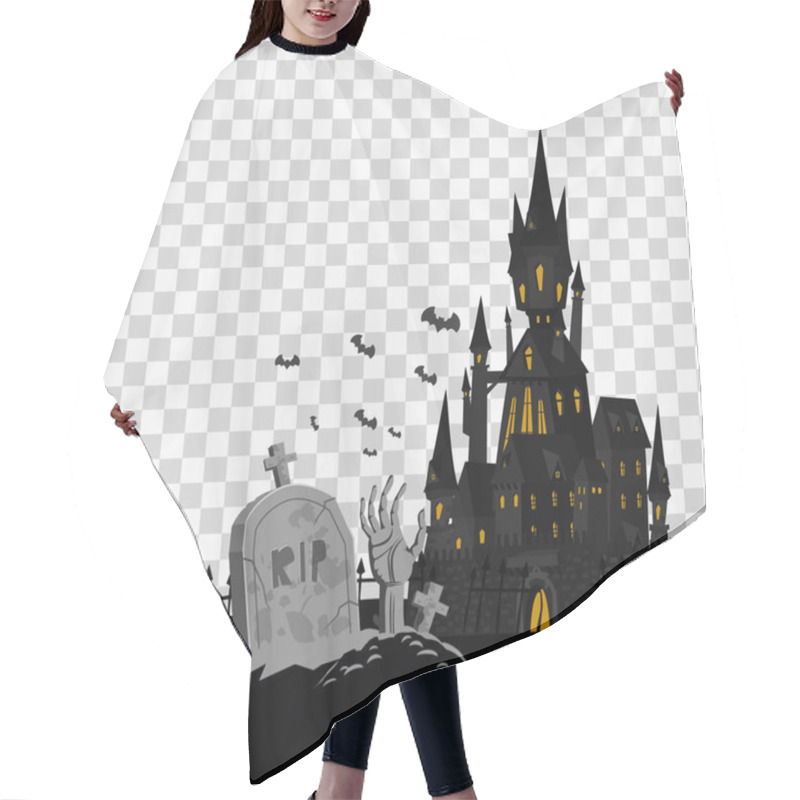 Personality  Happy Halloween Card Template Background, Dark Castle Cemetery Bats, Vector Illustration Banner Isolated Hair Cutting Cape