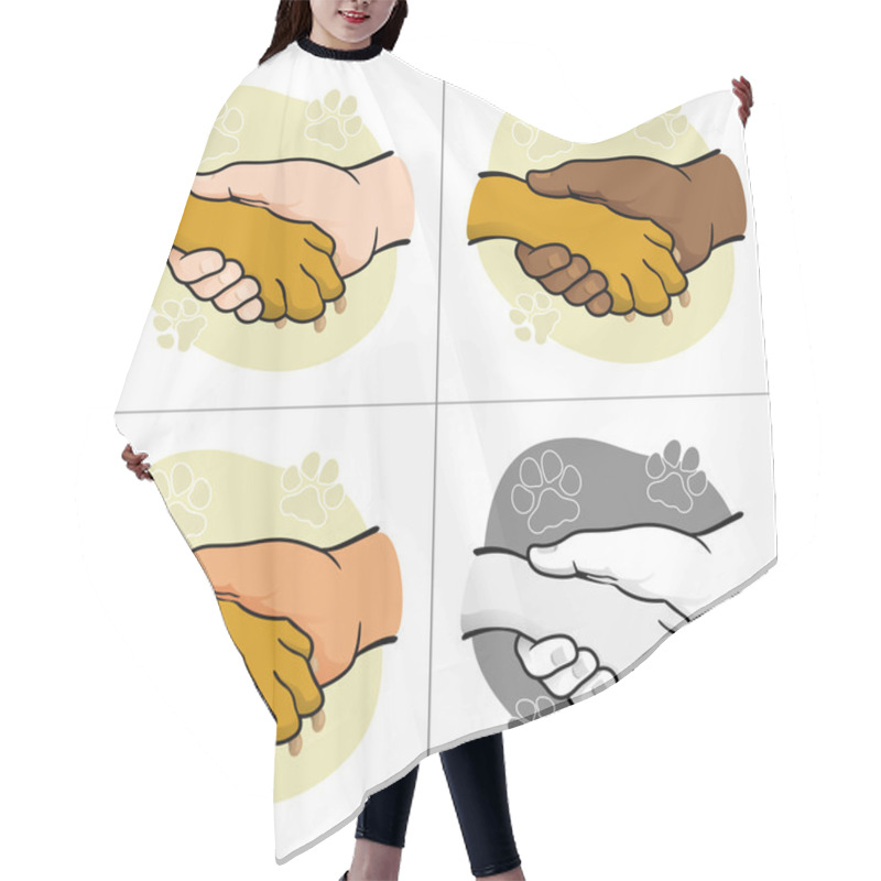 Personality  Illustration Human Hand Holding A Paw, Ethnicities. Ideal For Catalogs, Informative And Veterinary Institutional Material Hair Cutting Cape