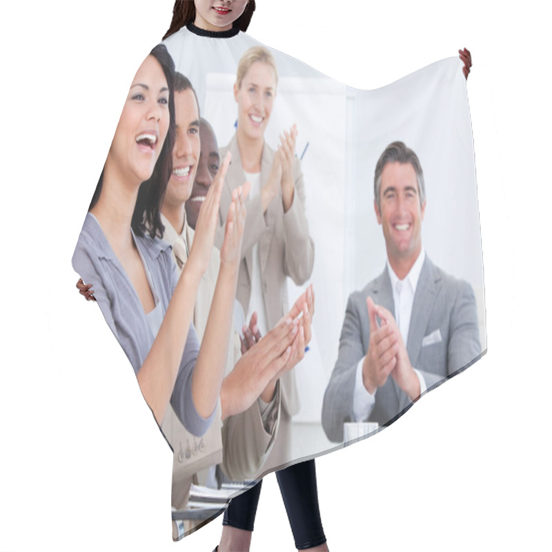 Personality  Cheerful Business Applauding In A Meeting Hair Cutting Cape