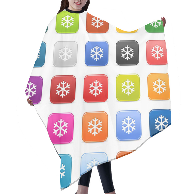 Personality  25 Smooth Satin Web 2.0 Button With Low Temperature Sign Snowflake Symbol. Colored Rounded Square Shapes With Black Shadow On White Background. Vector In 8 Eps. Hair Cutting Cape