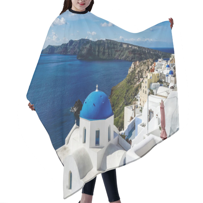 Personality  Blue-domed Church Near White Houses And Sea In Santorini  Hair Cutting Cape