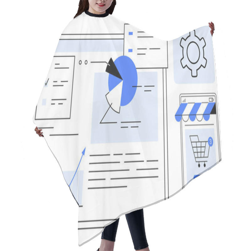 Personality  A Digital Dashboard Includes Graphs, Pie Chart, Checklist, Settings Gear, And Online Shopping Icon. Ideal For Marketing Strategy, Business Analytics, E-commerce, Technology, Website Design. Simple Hair Cutting Cape