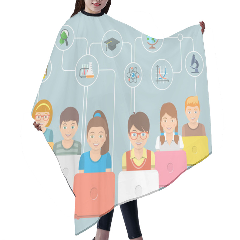 Personality  Online Education Kids Flat Conceptual Illustration Hair Cutting Cape