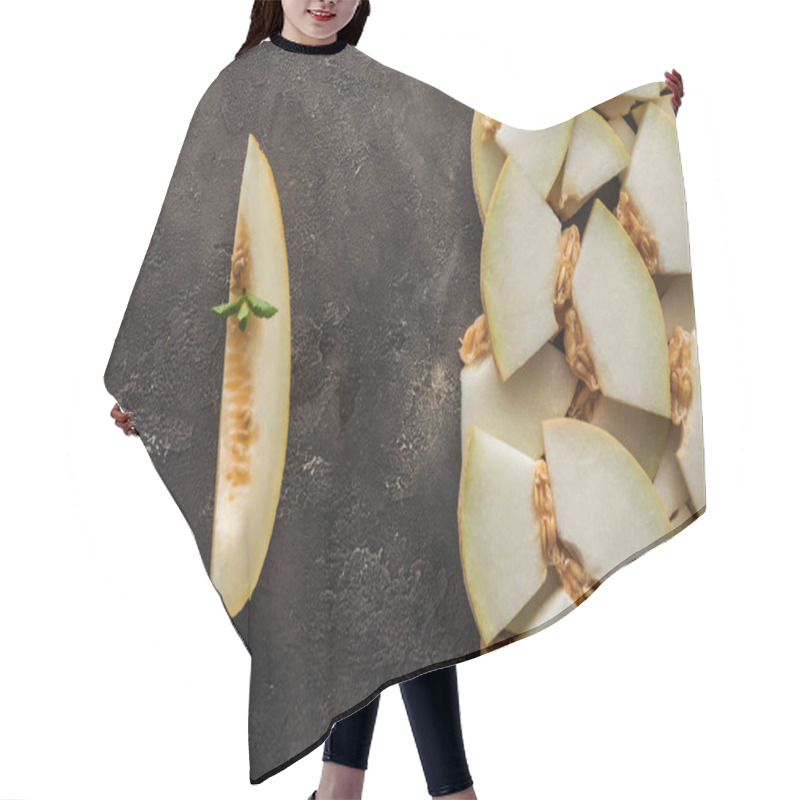 Personality  Top View Of Slices Of Sweet Ripe Melon On Black Grunge Background  Hair Cutting Cape