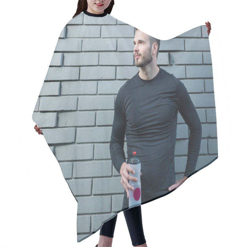 Personality  Runner Stretching By Brick Wall Hair Cutting Cape