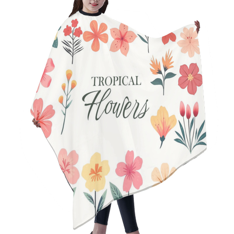 Personality  Tropical Vector Flowers. Floral Illustration. Set Of Exotic Flowers And Leaves. Tropical Collection Hair Cutting Cape