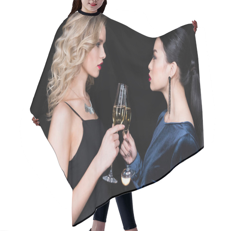 Personality  Glamour Women Clinking With Champagne Glasses Hair Cutting Cape