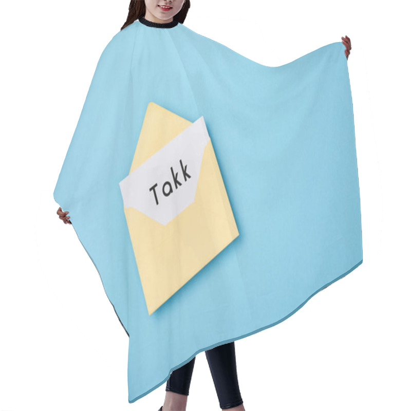 Personality  Yellow Envelope And White Card With Takk Word On Blue Background Hair Cutting Cape