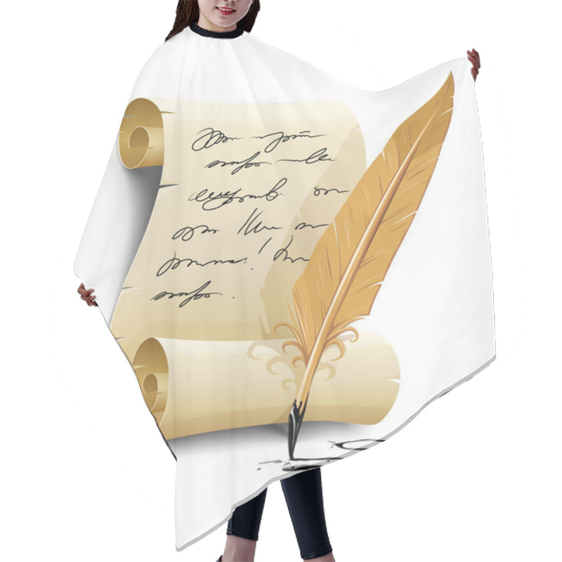 Personality  Old Writing Script With Ink Feather Tool Hair Cutting Cape