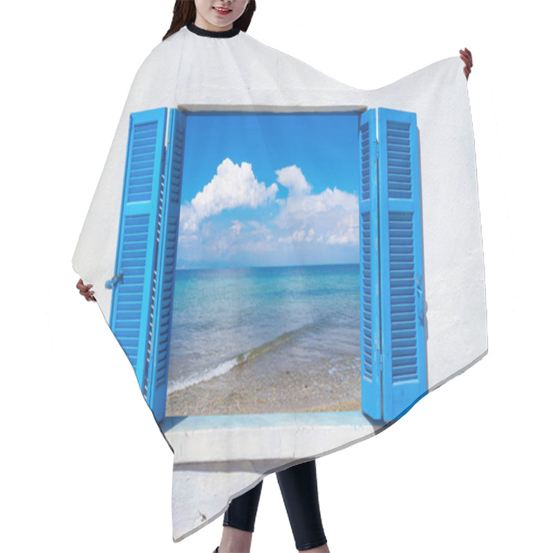 Personality  Sea View Through Traditional Greek Window Hair Cutting Cape