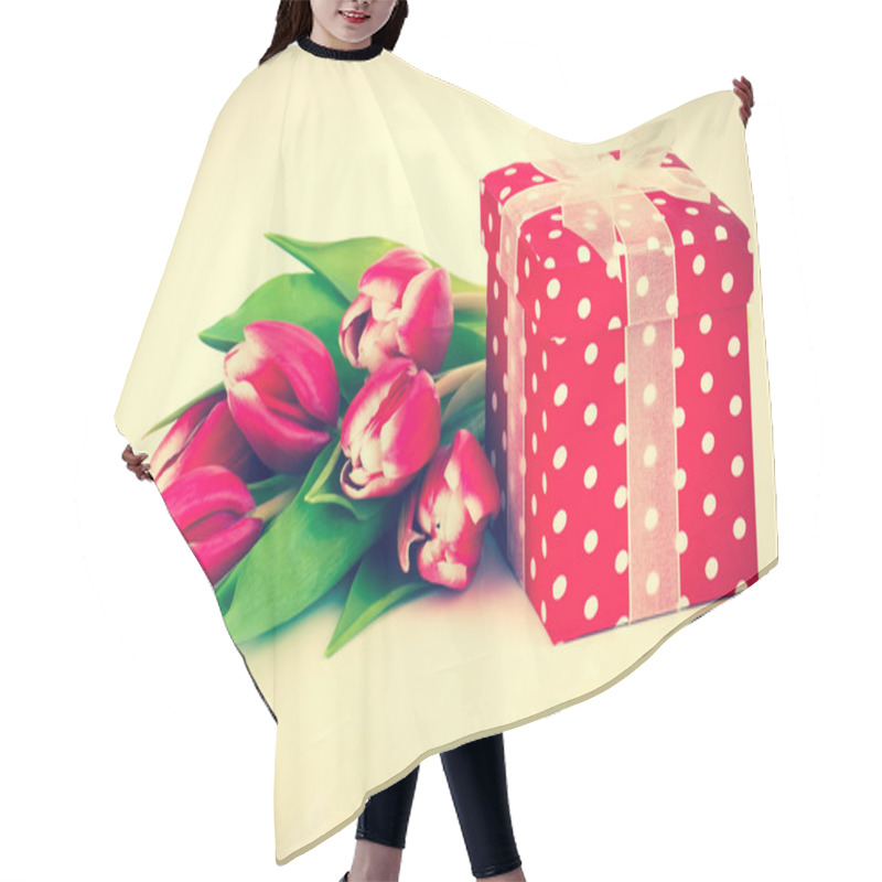 Personality  Beautiful Tulips With Red Polka-dot Gift Box. Happy Mothers Day, Hair Cutting Cape