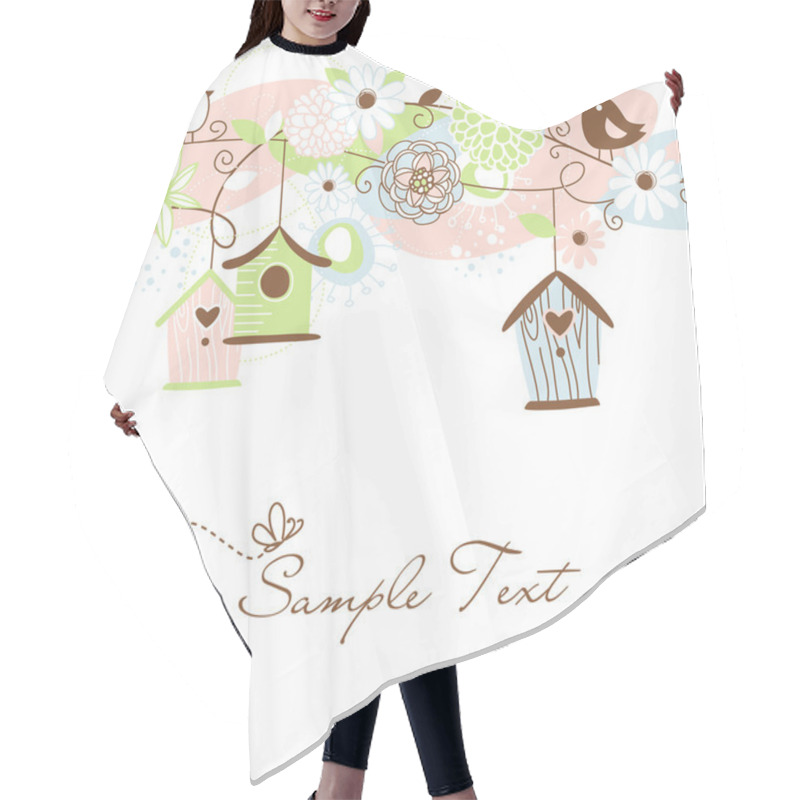 Personality  Beautiful Floral Background With Bird Houses, Birds And Flowers Hair Cutting Cape