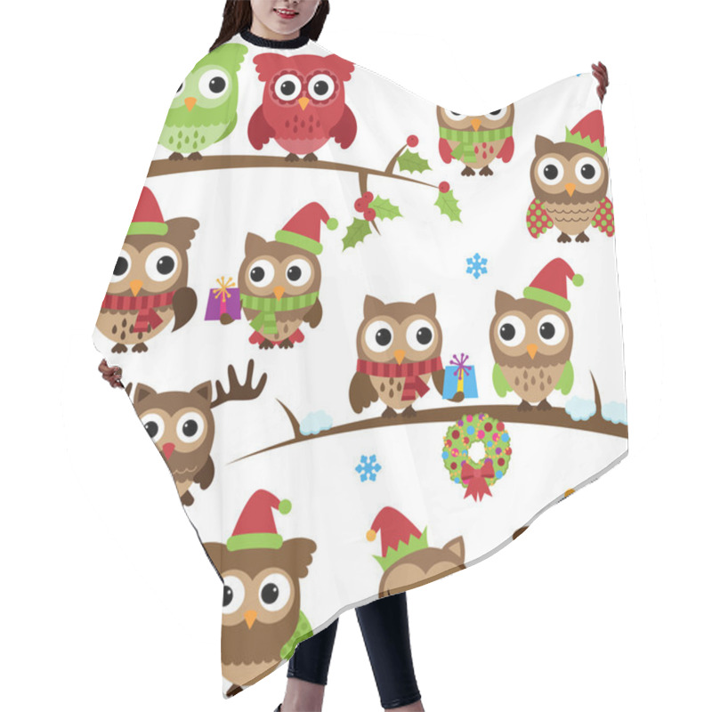 Personality  Vector Collection Of Christmas Holiday Themed Owls And Branches Hair Cutting Cape