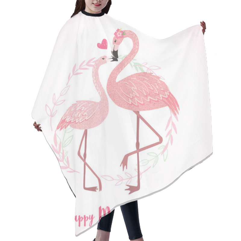 Personality  Cute Pink Flamingo Mom With Its Baby. Hair Cutting Cape