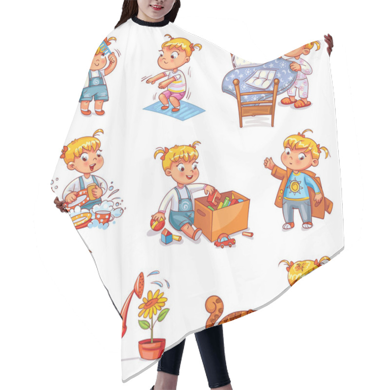 Personality  Cartoon Kid Daily Routine Activities Set Hair Cutting Cape