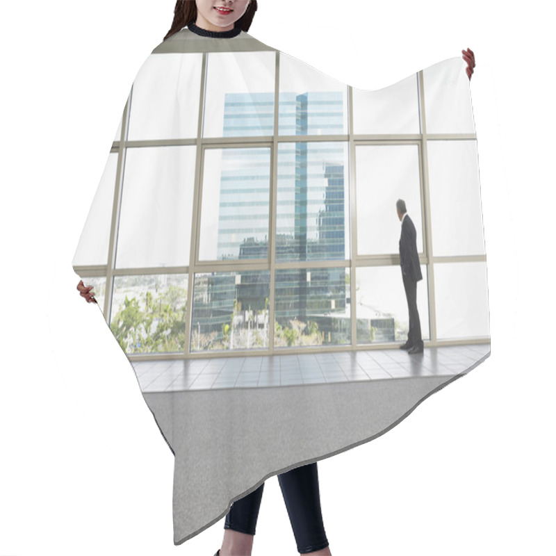 Personality  Businessman Looking Out Of Office Window Hair Cutting Cape