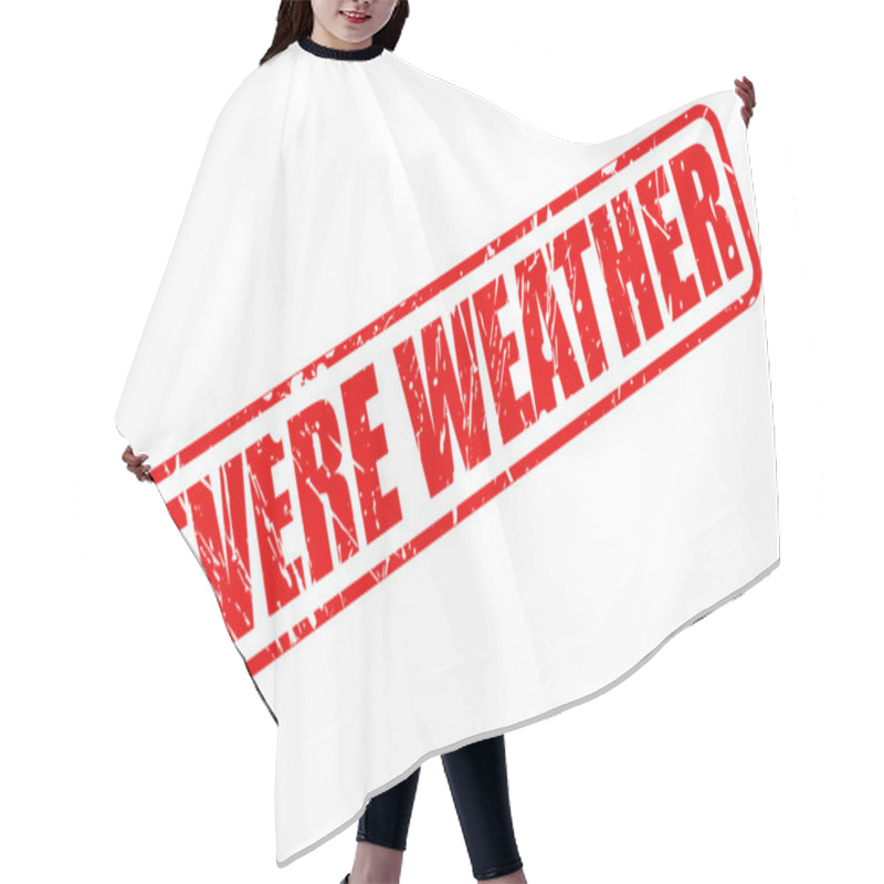 Personality  SEVERE WEATHER Red Stamp Text Hair Cutting Cape